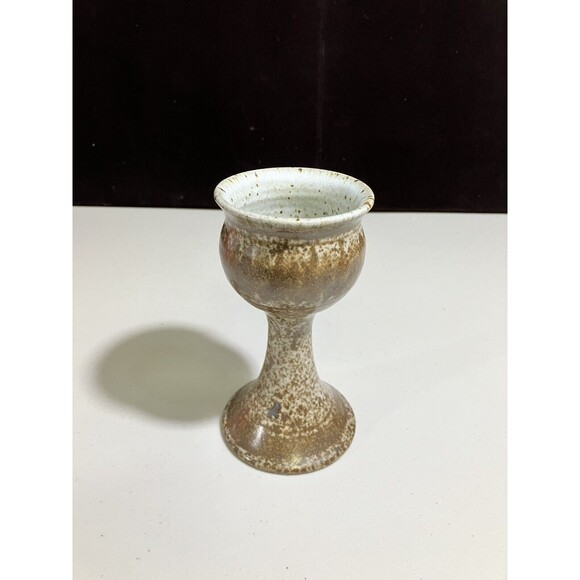 Earthen Colored Stoneware Wine Goblet Handmade and Hand-Glazed Signed 6.5" - Picture 1 of 5